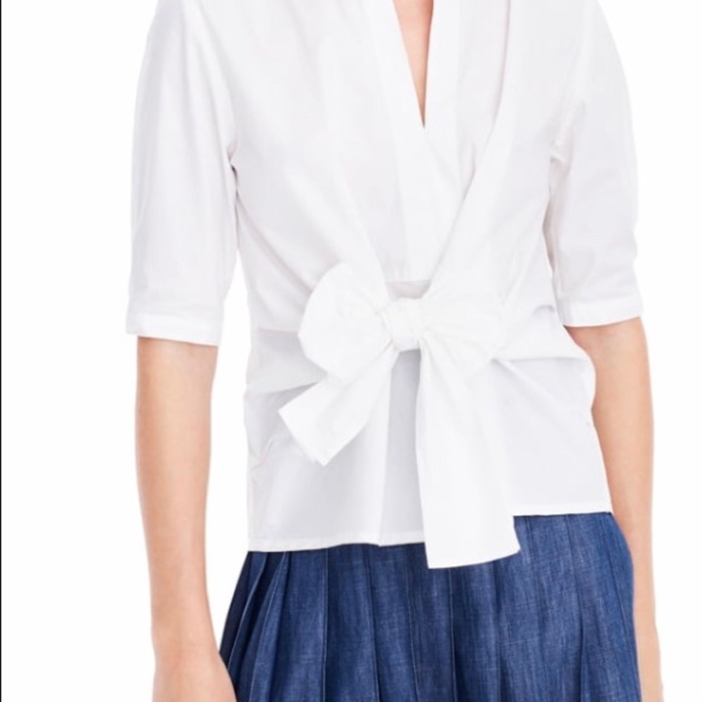 J Crew Tie Front White Cotton Poplin Top, SZ M